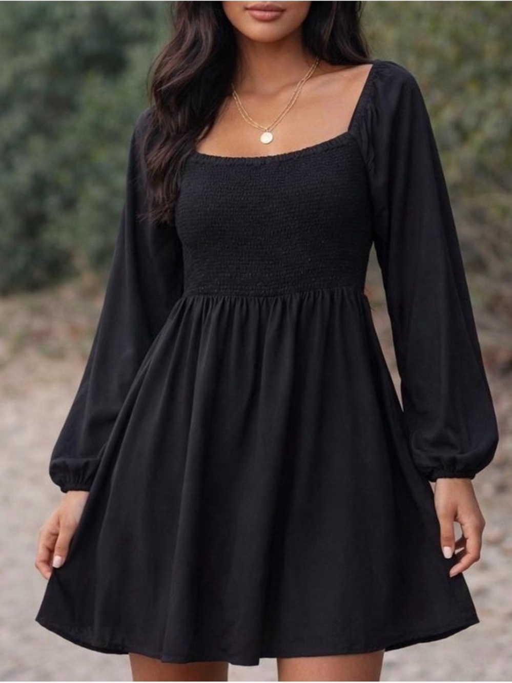 NWT Old Navy Black Long Sleeve Smocked Waist Mini Dress Size M